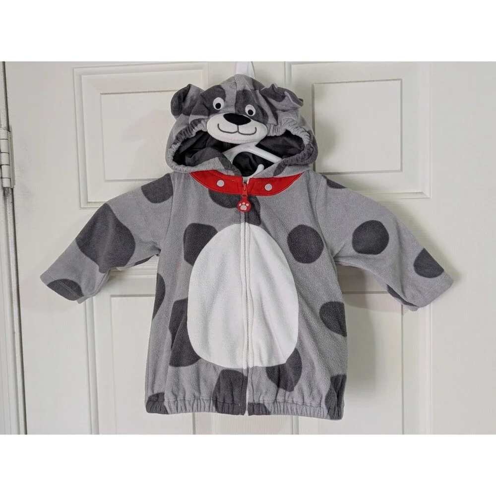 Carters Puppy Jacket Costume Infant 12 mos Gray Spotted Zip Hooded Halloween